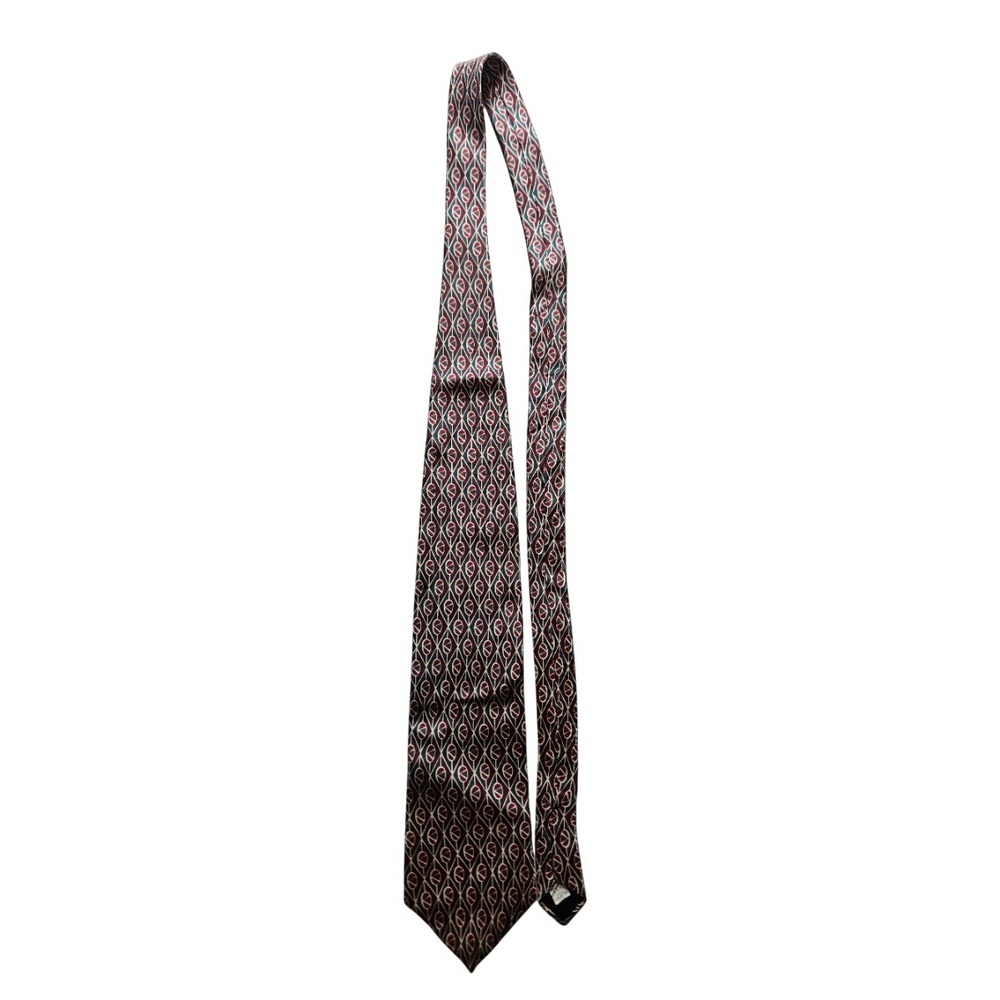 Oscar de la Renta Couture Collection Silk Tie Burgundy Teal Geometric Diamond